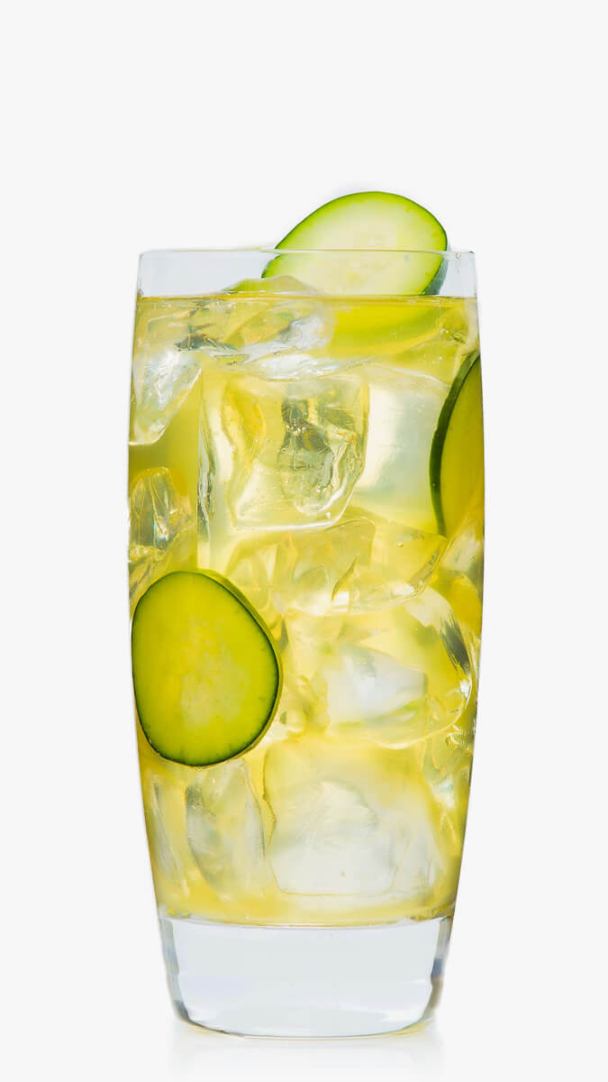 Cucumber cooler with EFFEN Cucumber Vodka: fresh lime juice, pineapple-basil simple syrup and soda.