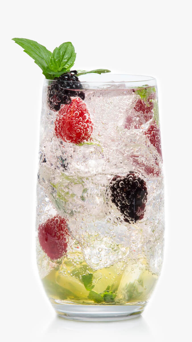 Berry Mojito with EFFEN Black Cherry Vodka: lime wedges, mint leaves, berries and lemon lime soda.