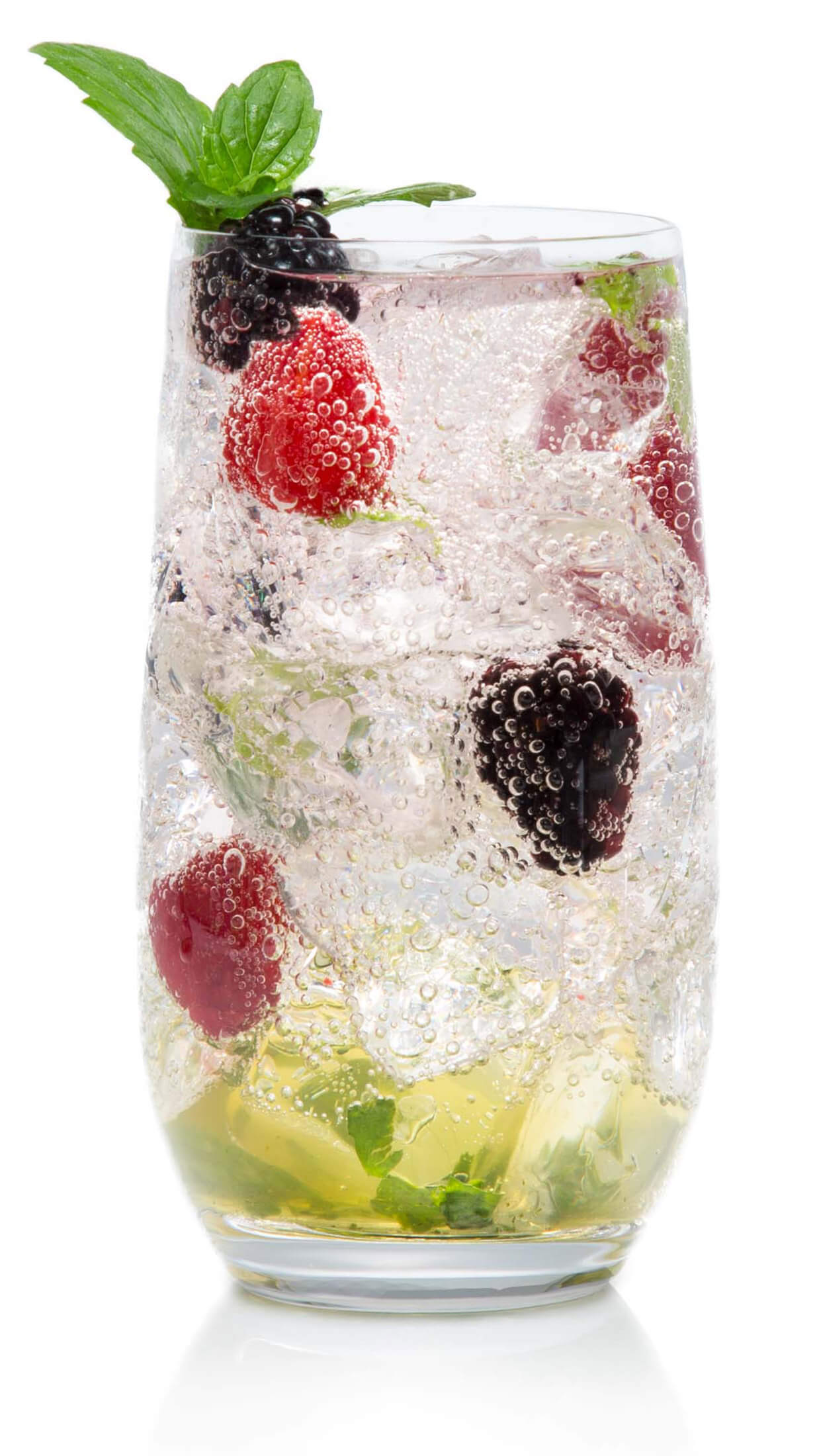 Berry Mojito with EFFEN Black Cherry Vodka: lime wedges, mint leaves, berries and lemon lime soda.