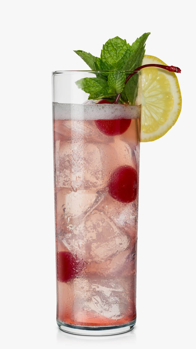 Cherry vodka sour with EFFEN Black Cherry Vodka: lemon sour, creanberry juice and sparkling water.