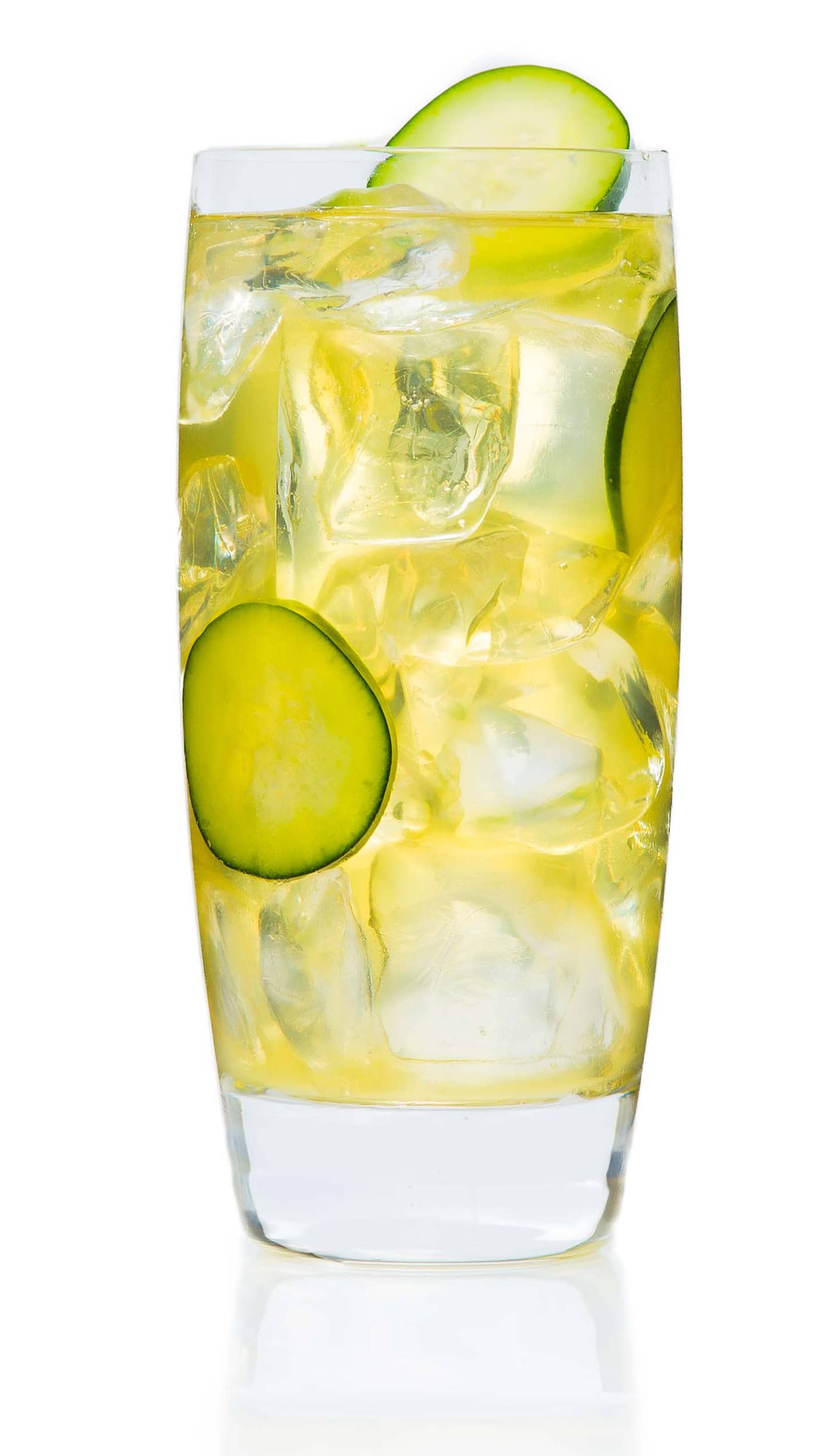 Cucumber cooler with EFFEN Cucumber Vodka: fresh lime juice, pineapple-basil simple syrup and soda.